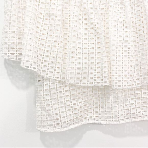 Abbey Glass Luxury Eyelet Mesh Top Floating Ruffle Illusion Blouse White Medium - Picture 6 of 9